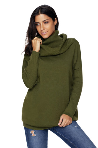Green Cozy Cowl Neck Long Sleeve Sweater