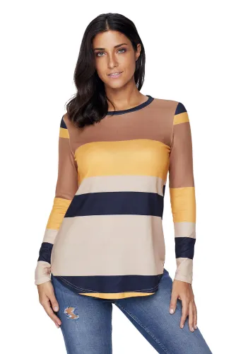 Mustard Color Block Top with Sequin Elbow Patches