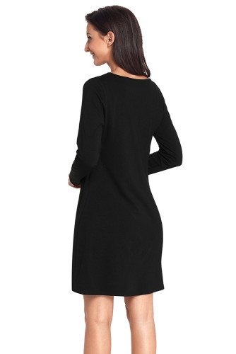 Geometric Snowflake Reindeer Black Christmas T-shirt Dress