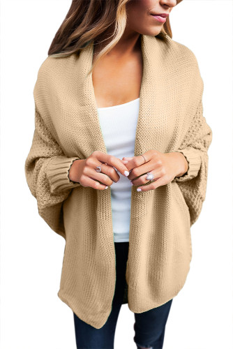 Khaki Chunky Knit Open Front Dolman Cardigan