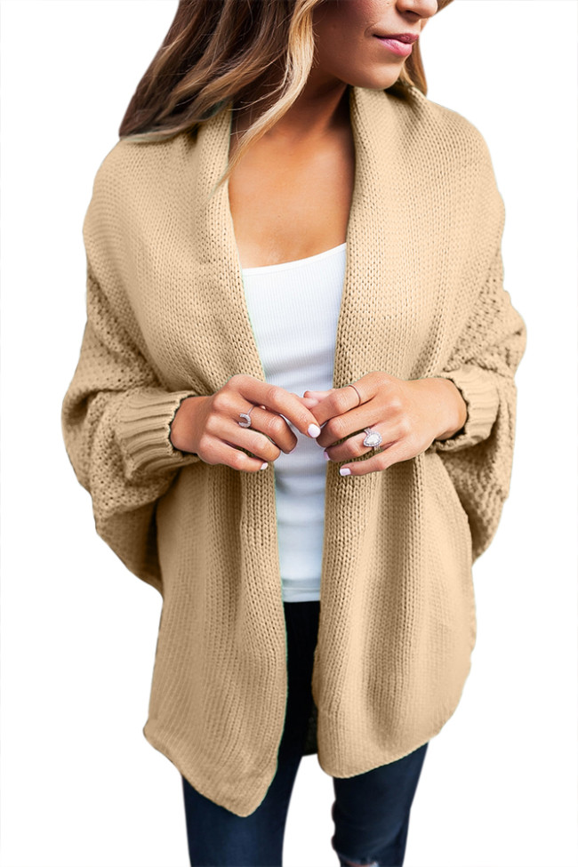 Khaki Chunky Knit Open Front Dolman Cardigan