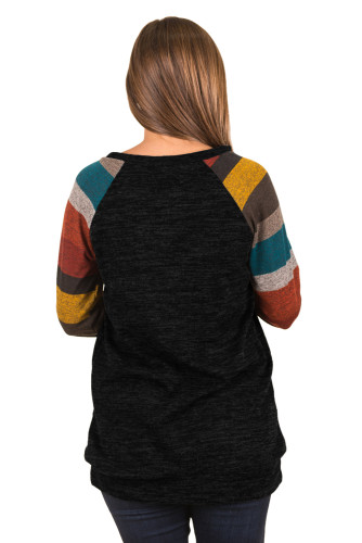 Multicolor Long Sleeve Heathered Black Sweatshirt