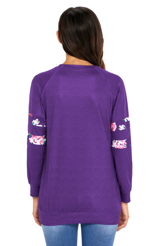 Floral Patch Accent Purple Sweatshirt