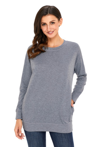 Grey Casual Pocket Style Long Sleeve Sweatshirt