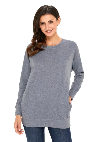 Grey Casual Pocket Style Long Sleeve Sweatshirt