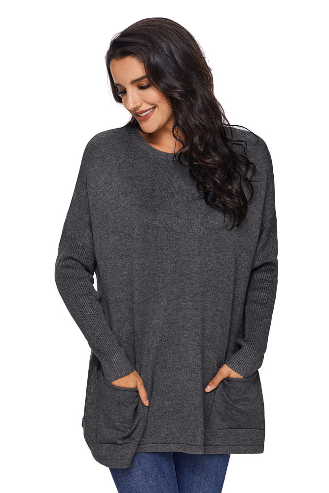 Charcoal Oversize Fit Pocket Sweater Tunic