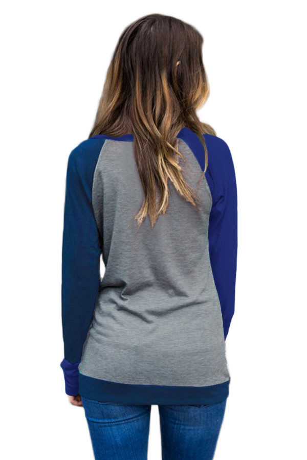 Double Blue Splice Gray Long Sleeve Top