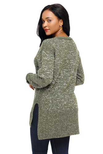 Army Green Deep V Neck Crisscross Knit Sweater