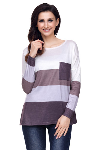 Coffee Tan Colorblock Pocket Pullover Tunic Top