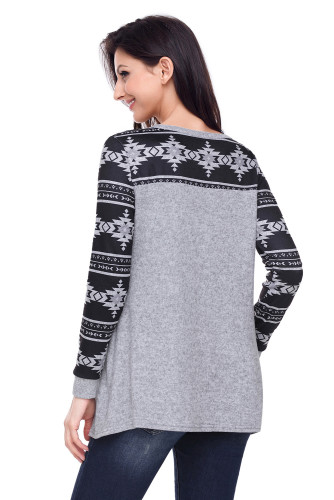 Heather Gray Black Aztec Long Sleeve Top