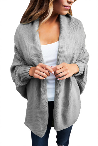 Grey Chunky Knit Open Front Dolman Cardigan