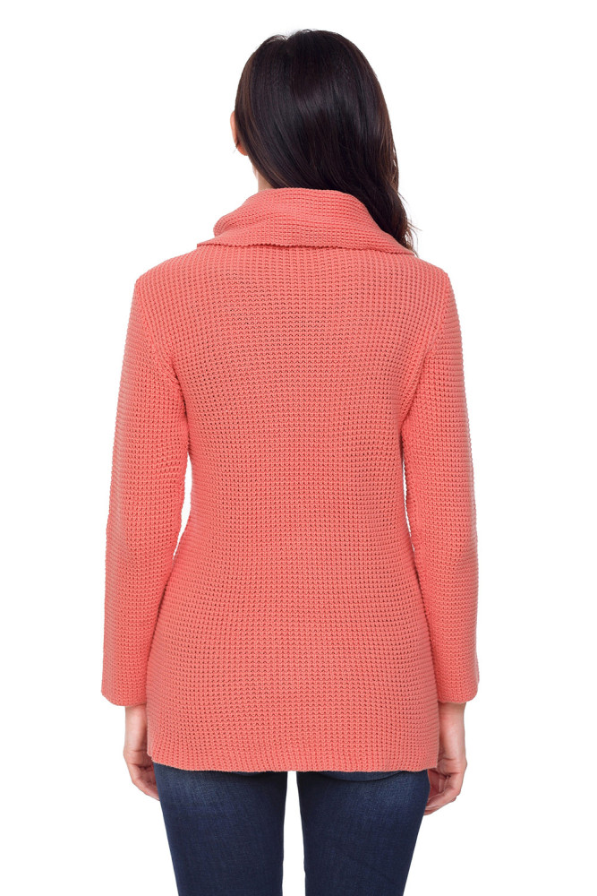 Coral Buttoned Wrap Cowl Neck Sweater