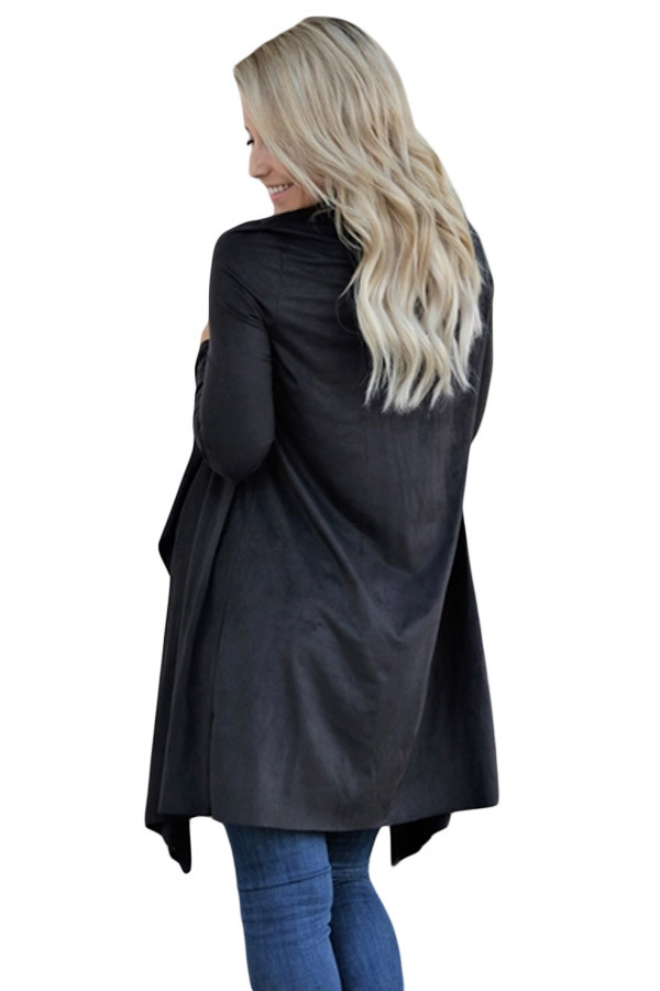 Black Faux Suede Open Cardigan