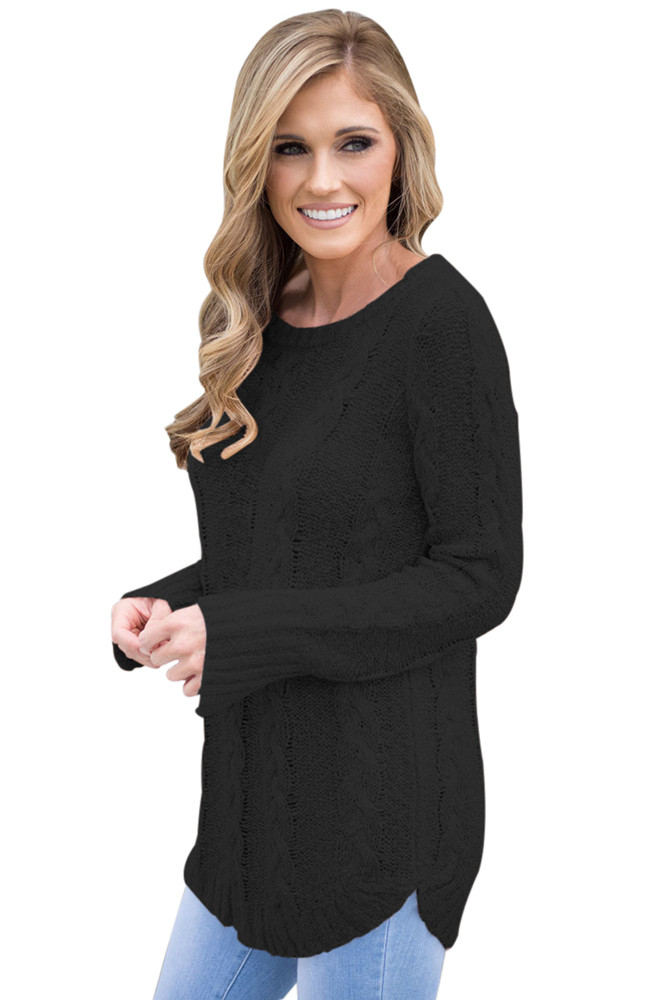 Black Cable Knit Fall Winter Sweater
