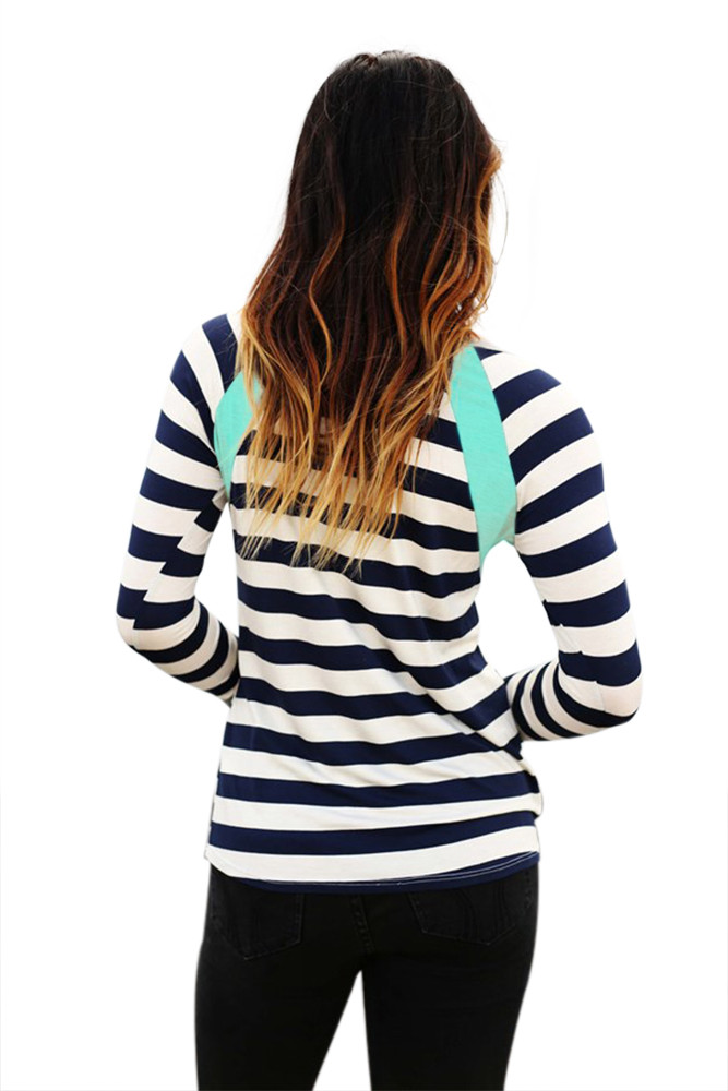 Mint Splice Accent Navy White Striped Long Sleeve Shirt