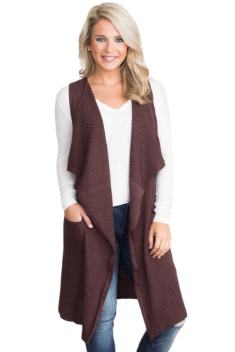 Coffee Pocket Long Cardigan Vest