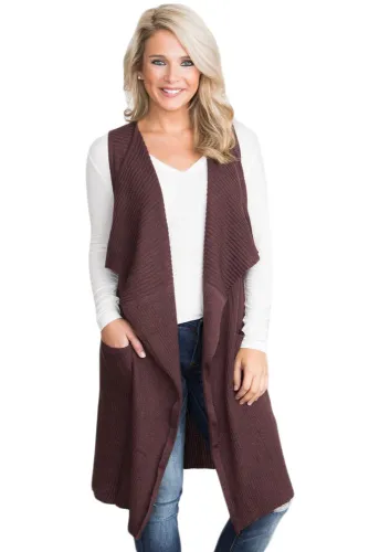 Coffee Pocket Long Cardigan Vest