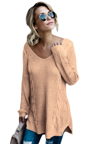Khaki Modern Lady Cable Knit Sweater