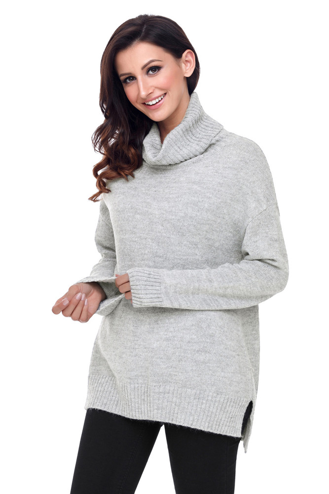 Gray Causal Knit High Neck Loose Sweater