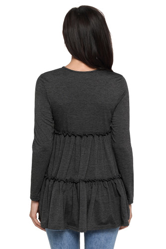 Gray Long Sleeve Layered Babydoll Tunic