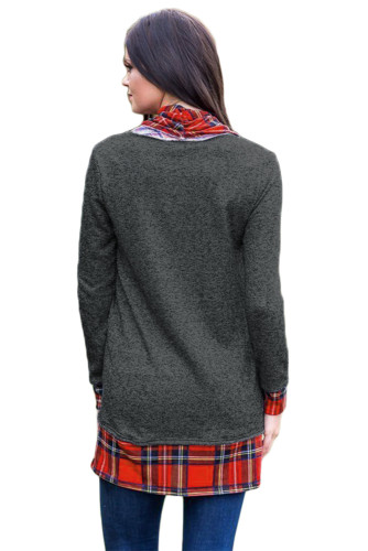 Black Autumn Wind Plaid Cowl Neck Tunic