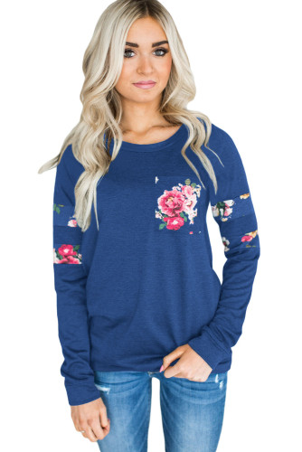 Floral Patch Accent Navy Sweatshirt