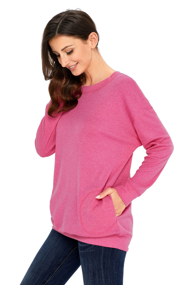 Pink Casual Pocket Style Long Sleeve Sweatshirt