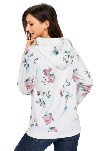 Ivory Casual Floral Printed Hoodie