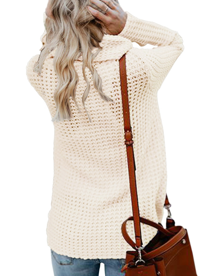 White Buttoned Wrap Cowl Neck Sweater