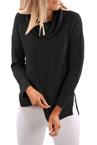 Black Cowl Neck Side Split Sweater