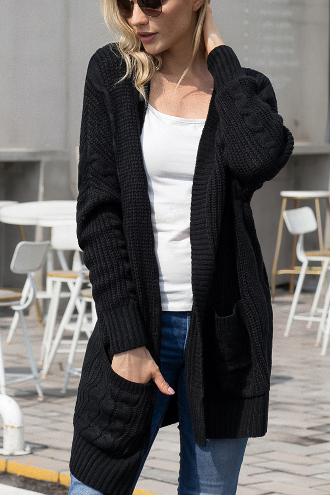 Black Knit Texture Long Cardigan