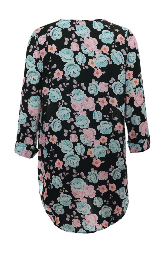 Light Blue Floral Kimono Cardigan Loose Cover up