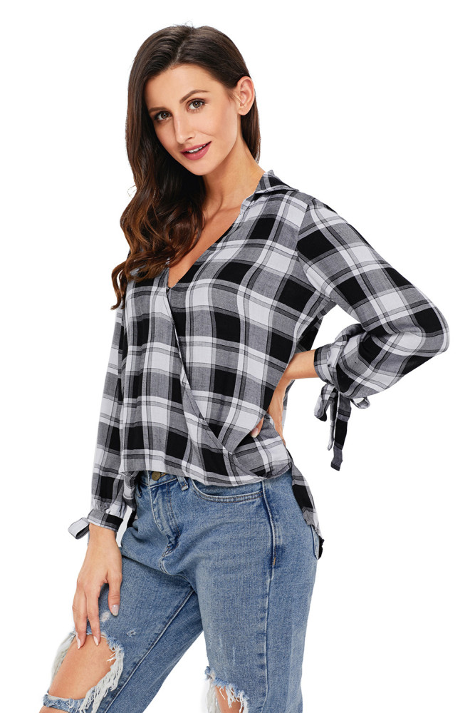 Black White Plaid Drape Top