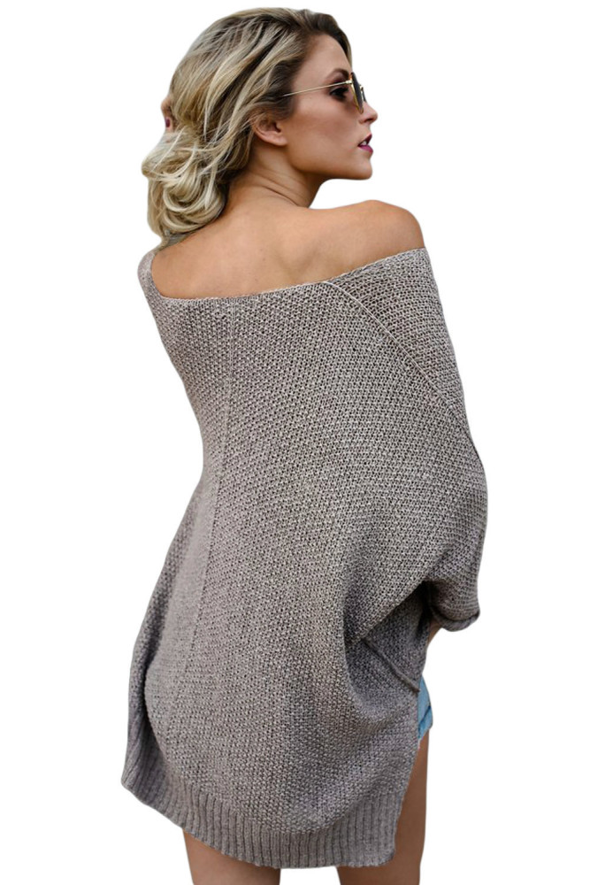 Coffee Oversized Knit High-low Slit Side Sweater