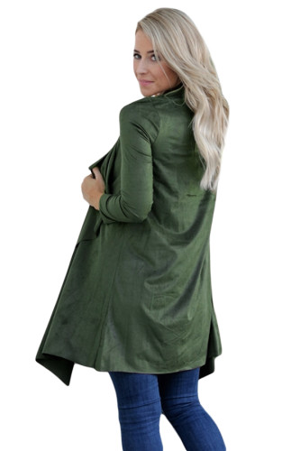 Army Green Faux Suede Open Cardigan