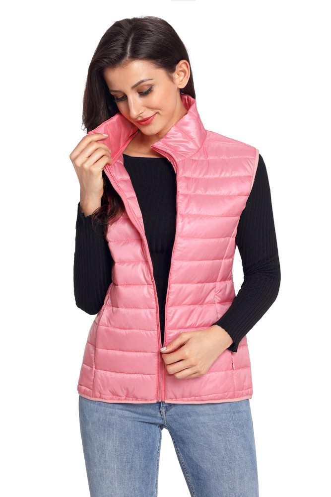 Pink Quilted Cotton Down Vest