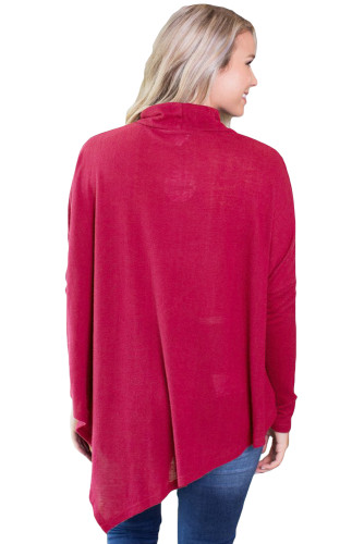 Burgundy Soft Faux Poncho High Neck Sweater