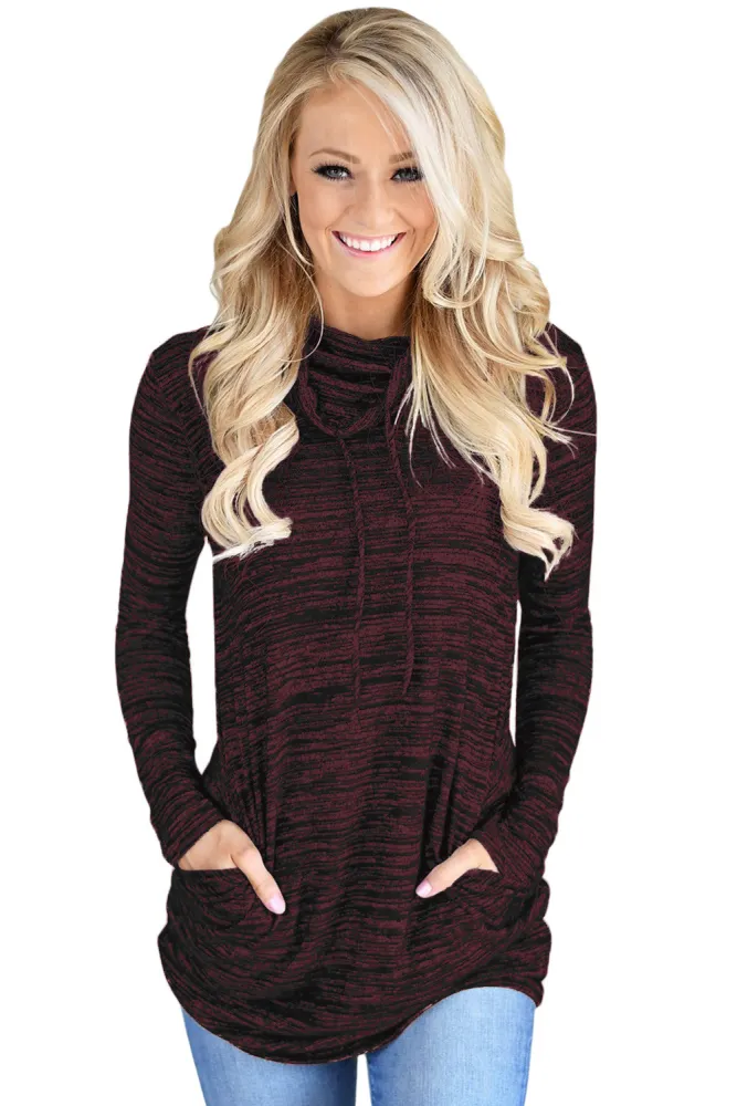 Heather Burgundy Cozy Cowl Neck Drawstring Sweatshirt