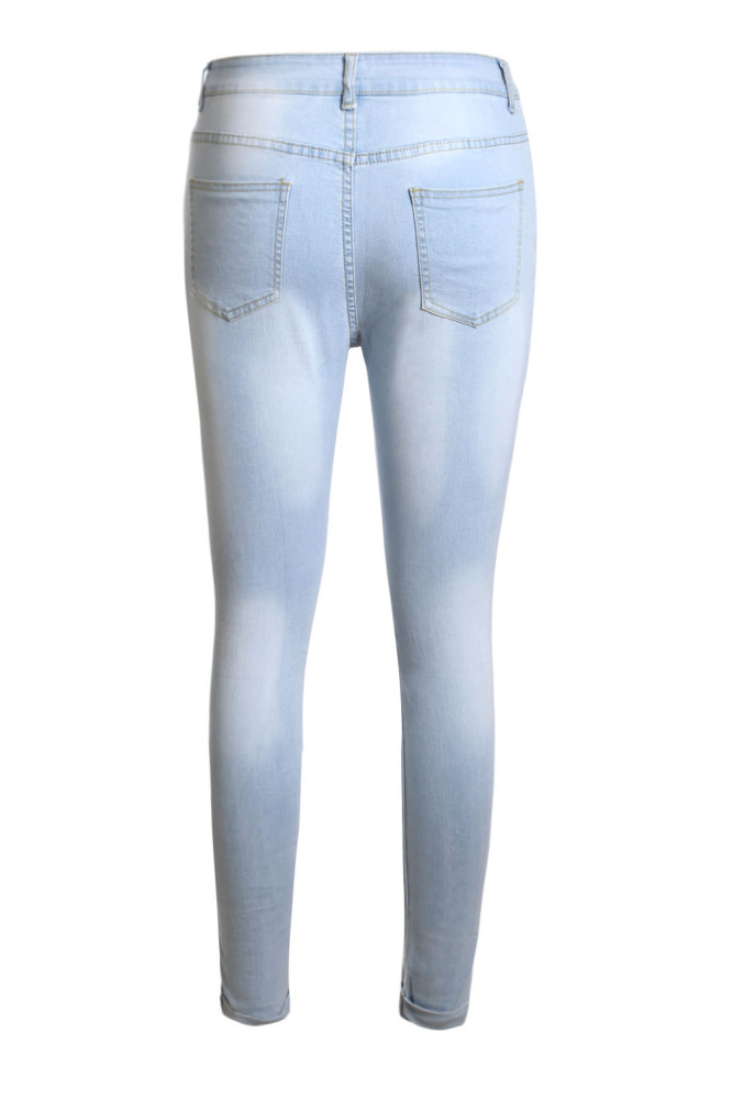 Rose Embroidered Knee Distress Light Wash Skinny Jeans