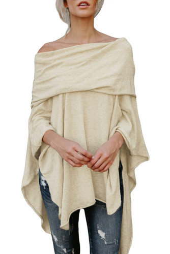 Beige Irregular Off Shoulder Dip Hem Casual Blouse