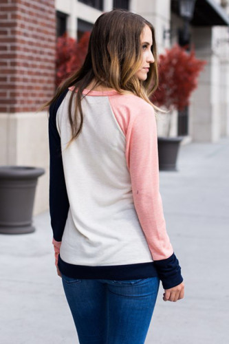 Coral Navy Splice White Long Sleeve Top