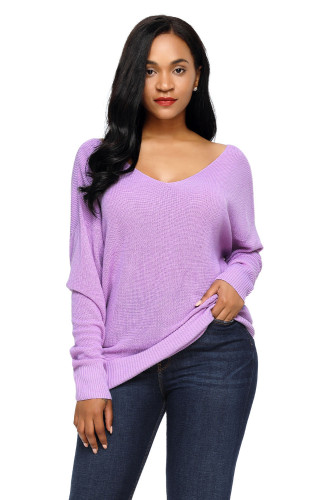 Violet Knit Sweater with Twist Back Detail