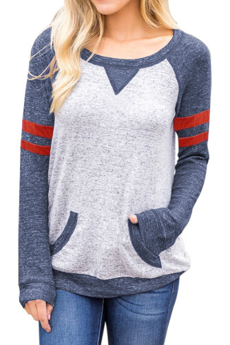 Contrast Stripes Blue Sleeves Womens Sweatshirt