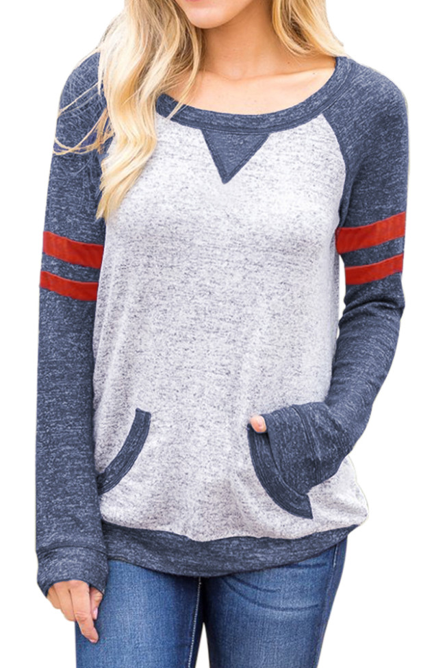 Contrast Stripes Blue Sleeves Womens Sweatshirt