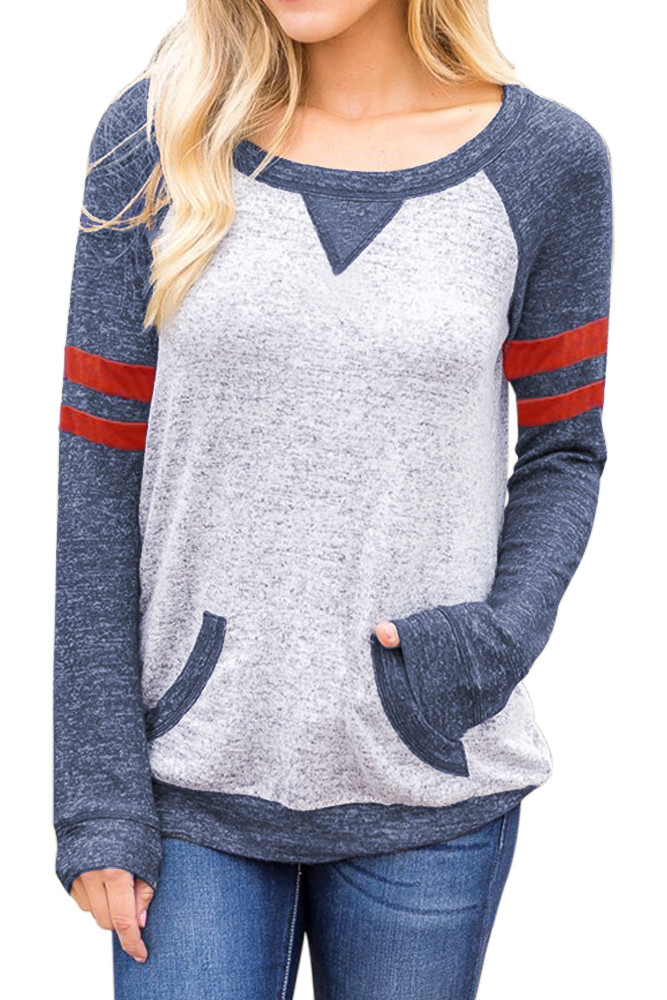 Contrast Stripes Blue Sleeves Womens Sweatshirt