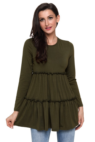 Army Green Long Sleeve Layered Babydoll Tunic