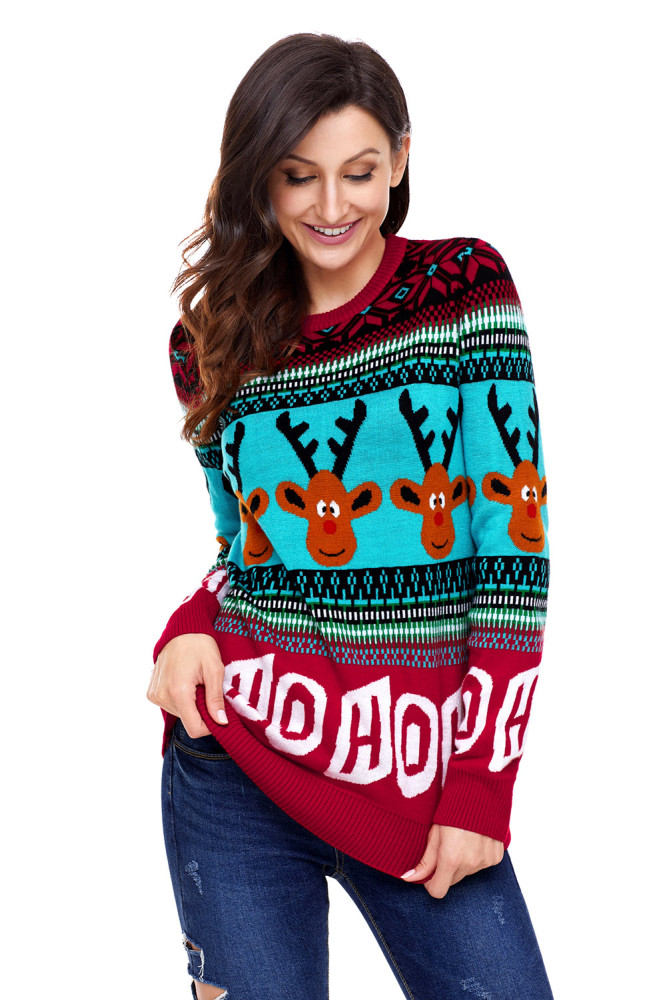 Cartoon Reindeer HO HO HO Christmas Sweater