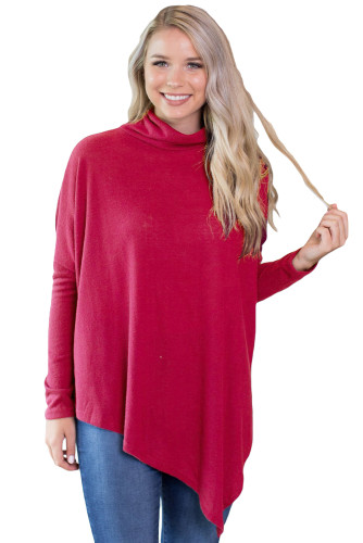Burgundy Soft Faux Poncho High Neck Sweater