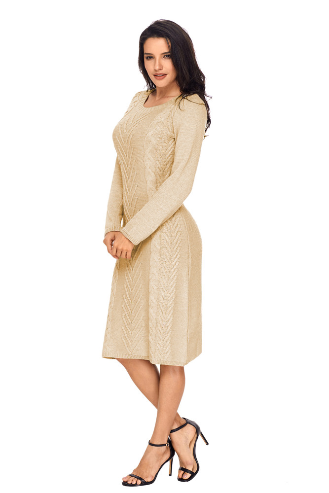 Khaki Womens Hand Knitted Sweater Dress