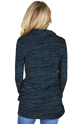 Heather Blue Cozy Cowl Neck Drawstring Sweatshirt